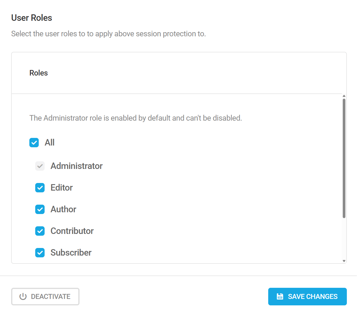 User session roles setting in Defender