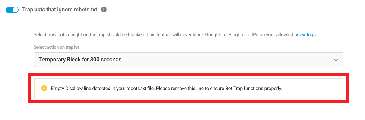 Empty Disallow line notice