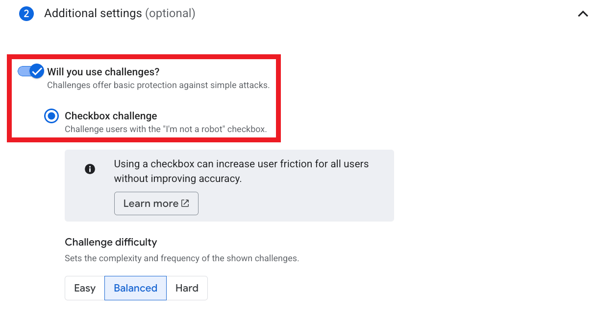 Enable checkbox challenge option