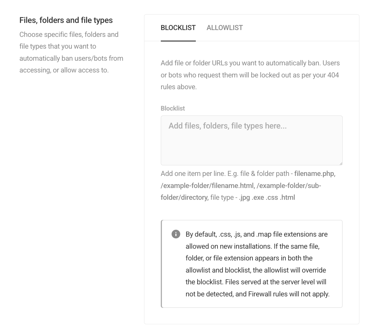 files, folders & file types allowlist and blocklist