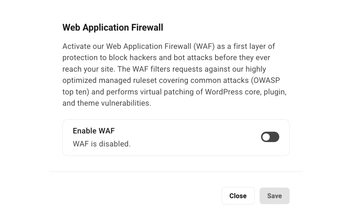 Activate hosting WAF