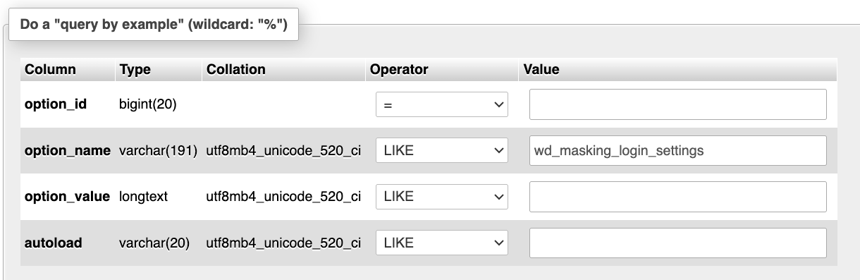 Looking up the "wd_masking_login_settings" option name