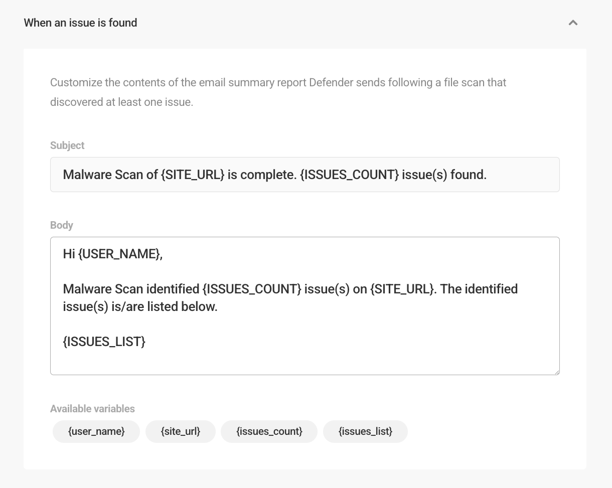 Malware scanning notification email template