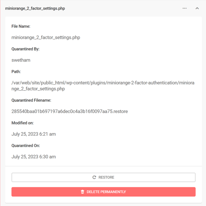 Quarantined File Details