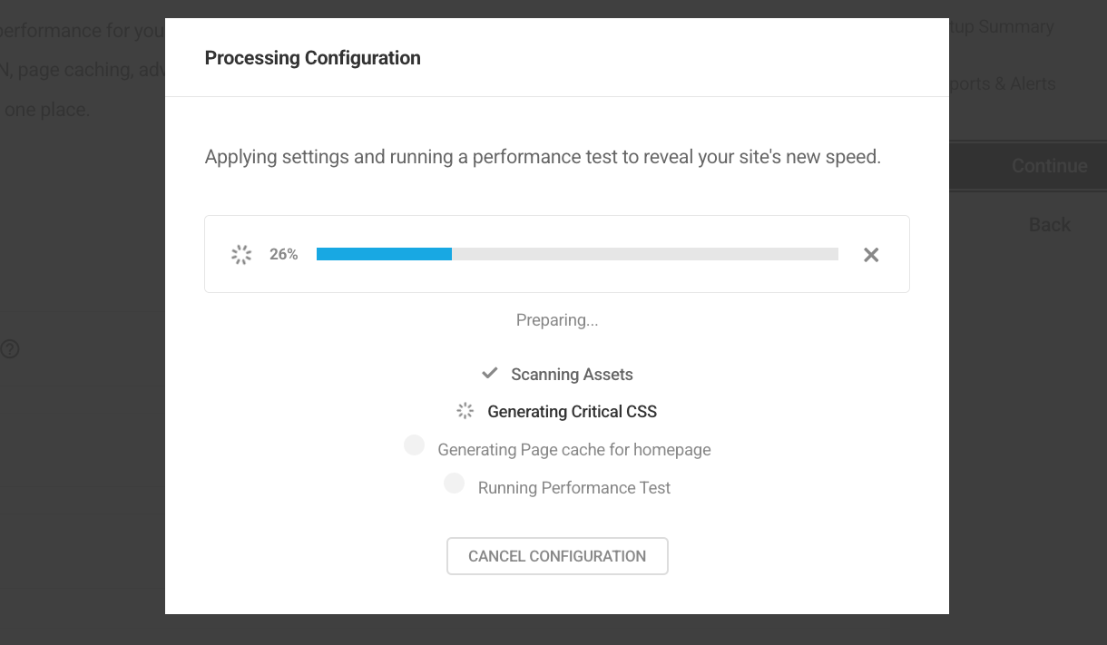 Applying setting and running performance test modal
