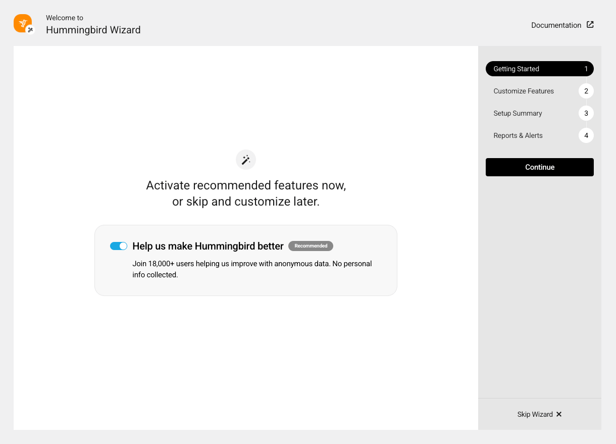 Enable Hummingbird usage tracking in the setup wizard