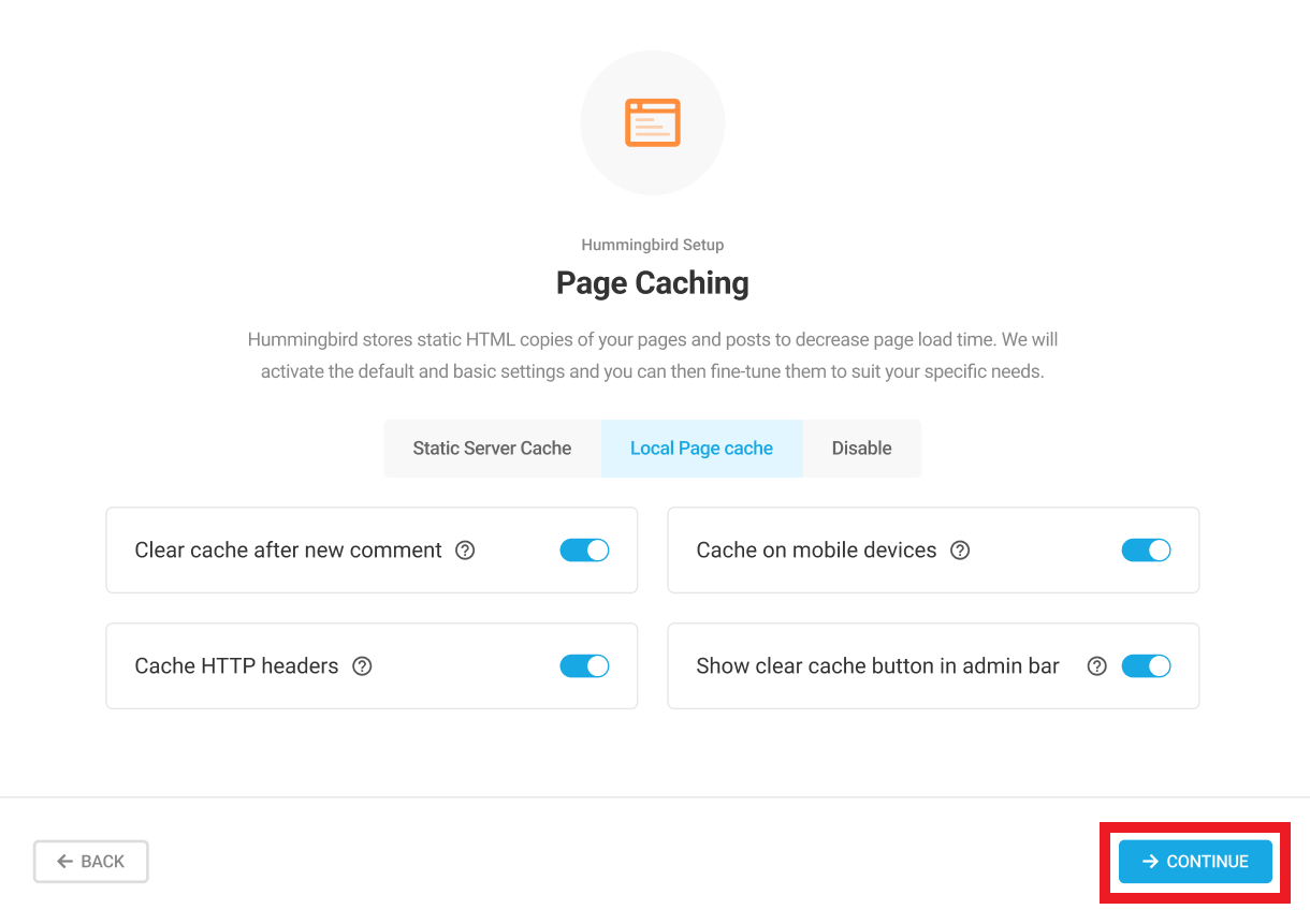 Page caching wizard