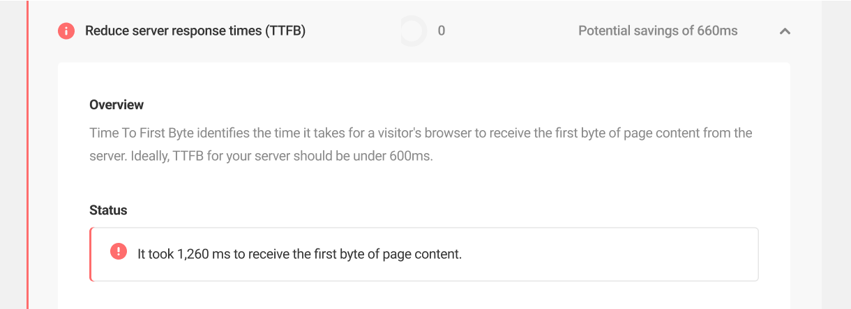 Reduce server response time audit