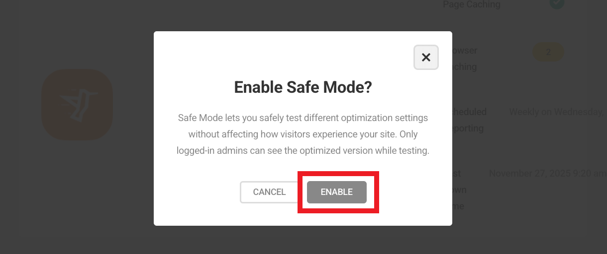 Safe Mode confirmation modal
