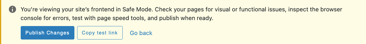 Safe Mode active notice on the front-end