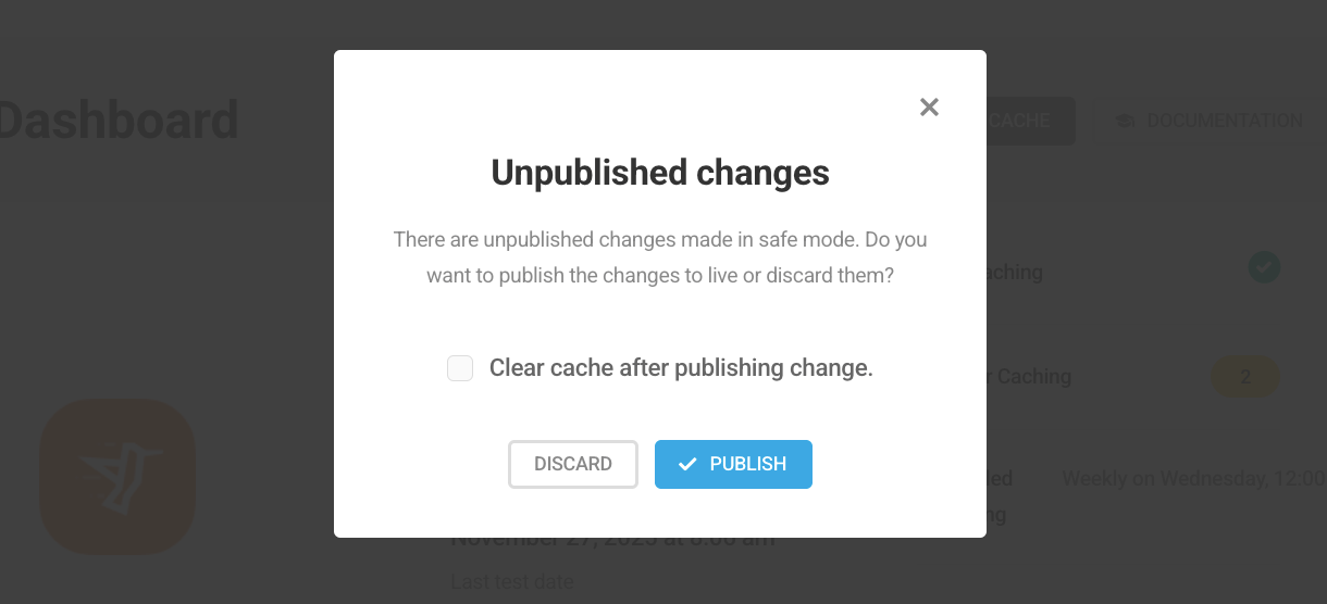 Safe Mode Unpublished Changes modal