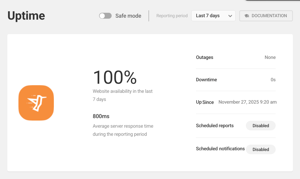 Hummingbird Uptime dashboard