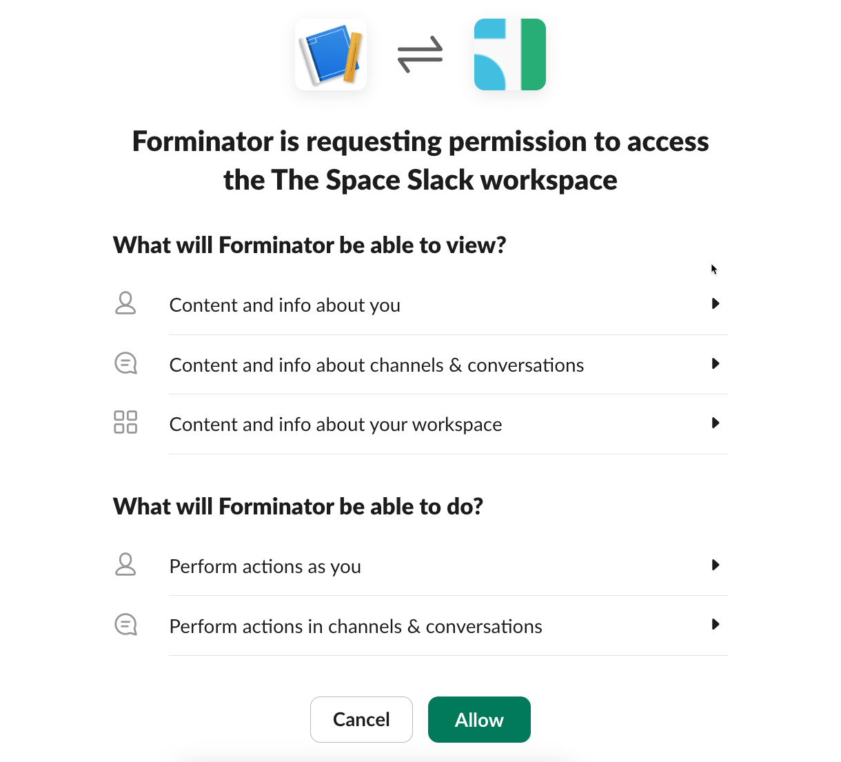 Confirm Slack authorization for integration in Forminator