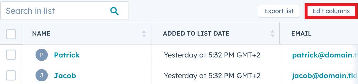 Edit list columns in Hubspot