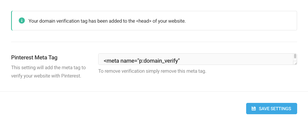 Add Pinterest HTML verification tag