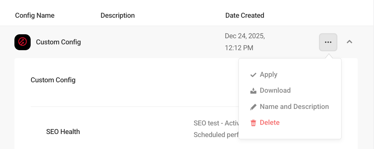 Additional actions menu