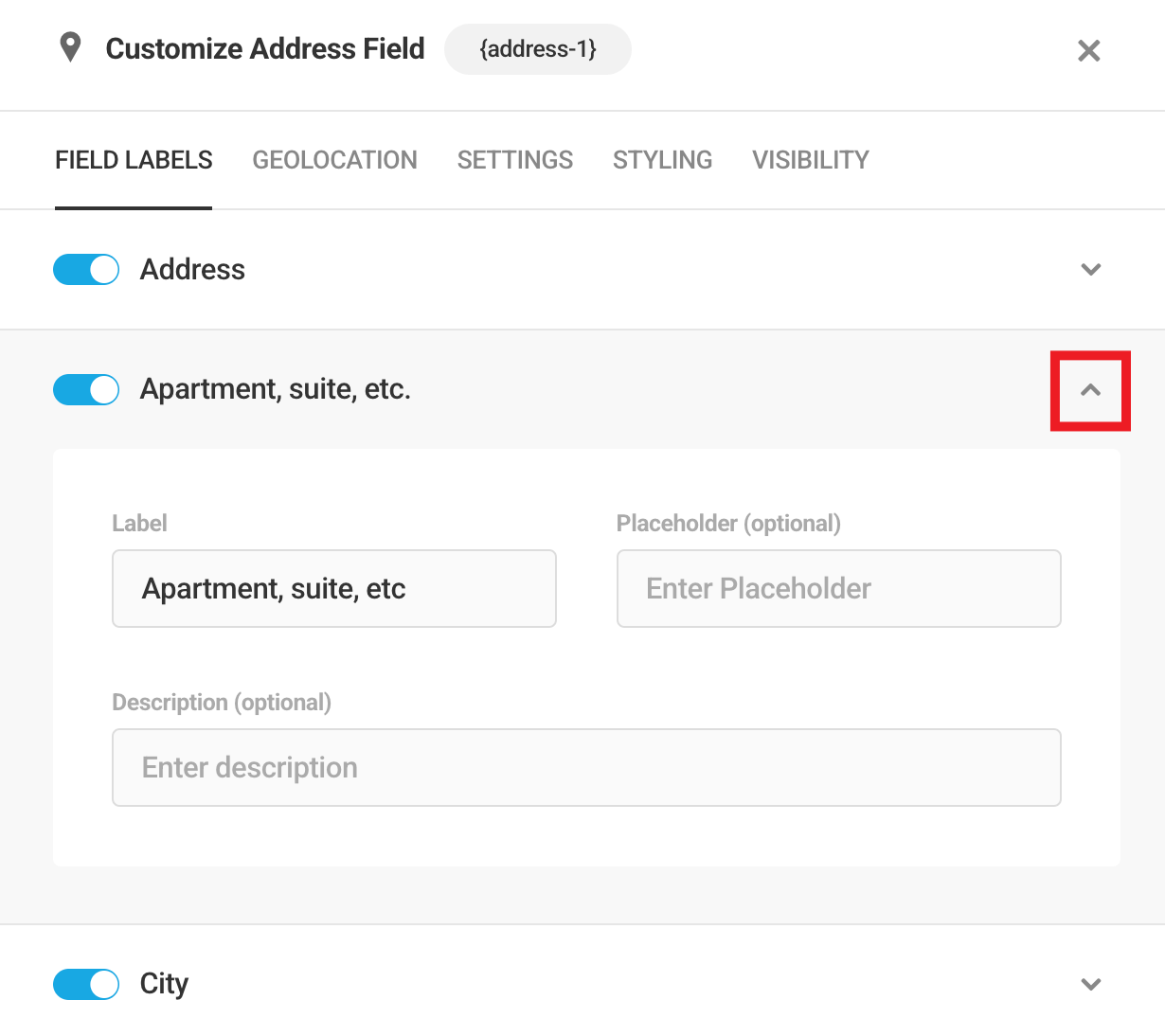 Address field label settings