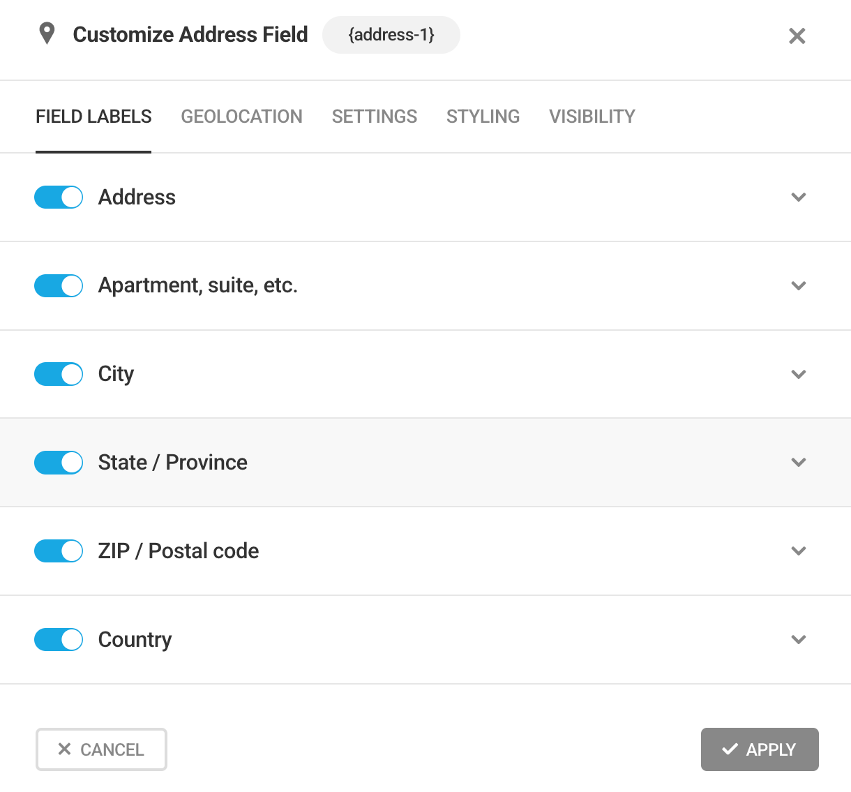 Address field settings
