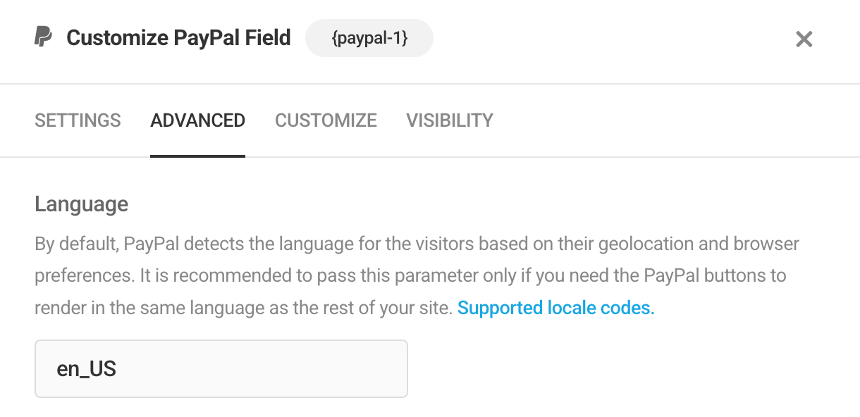 Adjust button language in Forminator PayPal field