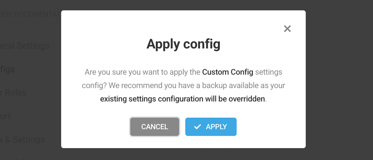 Apply config window