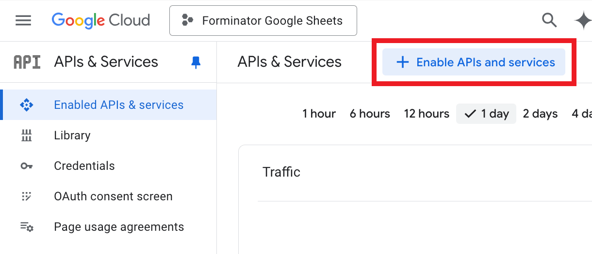 Enable APIs and services at Google