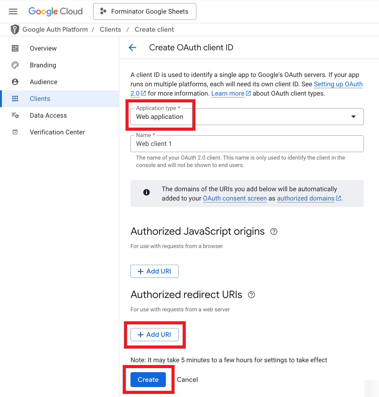 Create oauth client ID