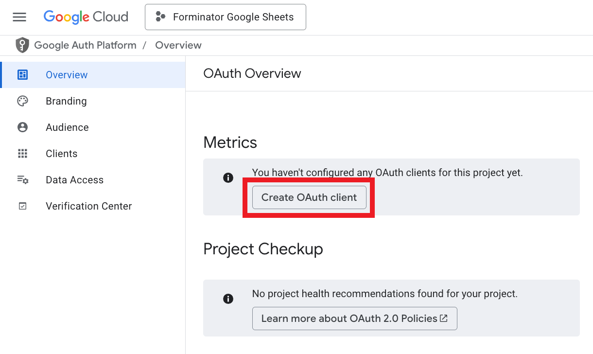 Create Oauth client