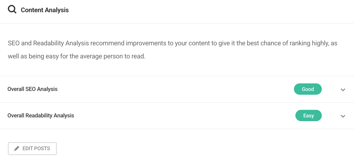 Content analysis in SmartCrawl dashboard
