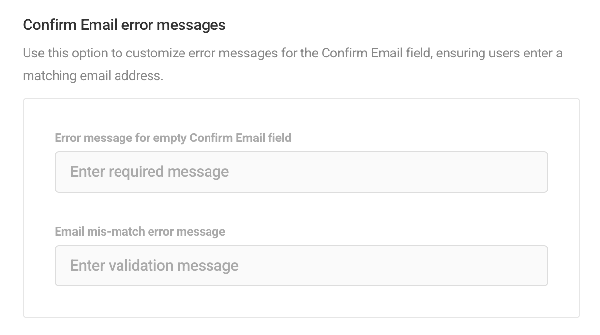 Confirm email error messages