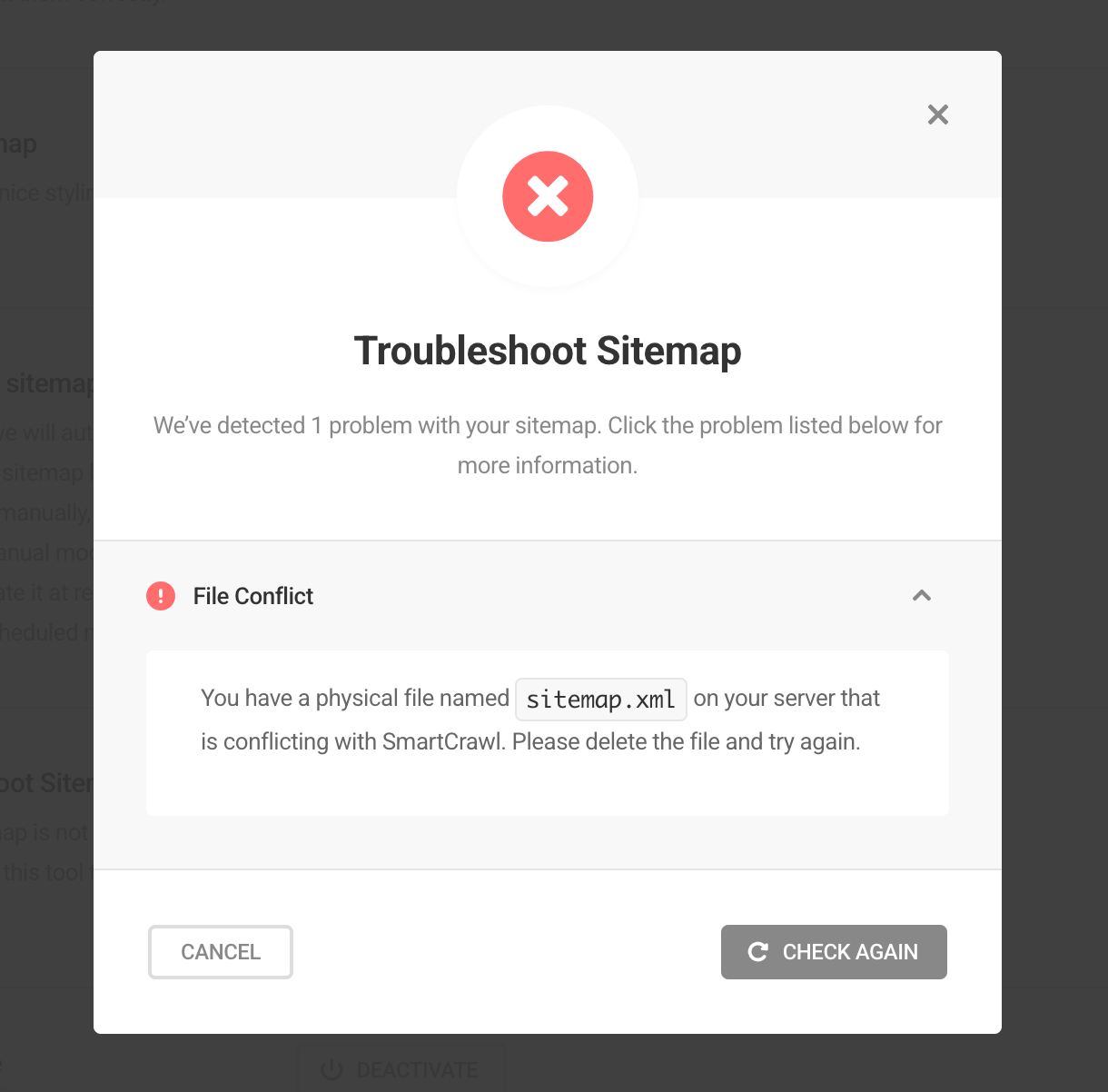 Troubleshoot sitemap file conflict