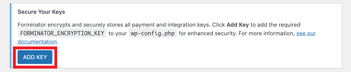 Add encryption key notice