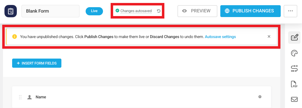 Auto-saving the changes for a published form