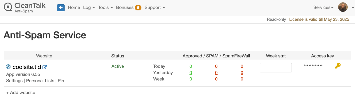 CleanTalk dashboard