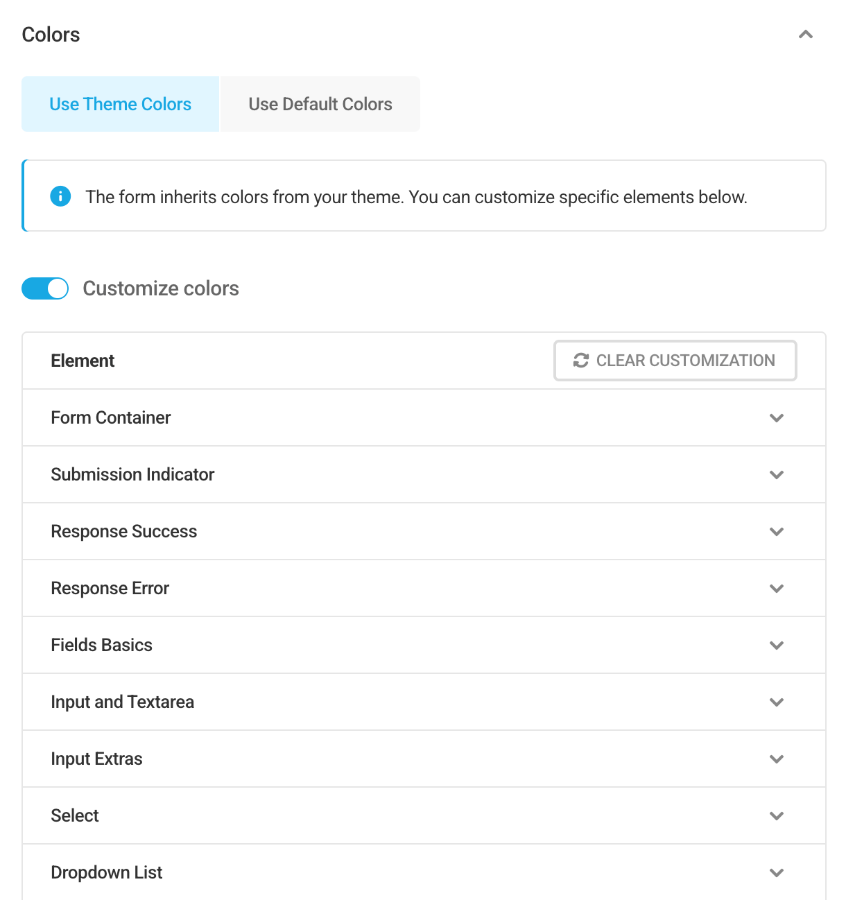Forminator color options