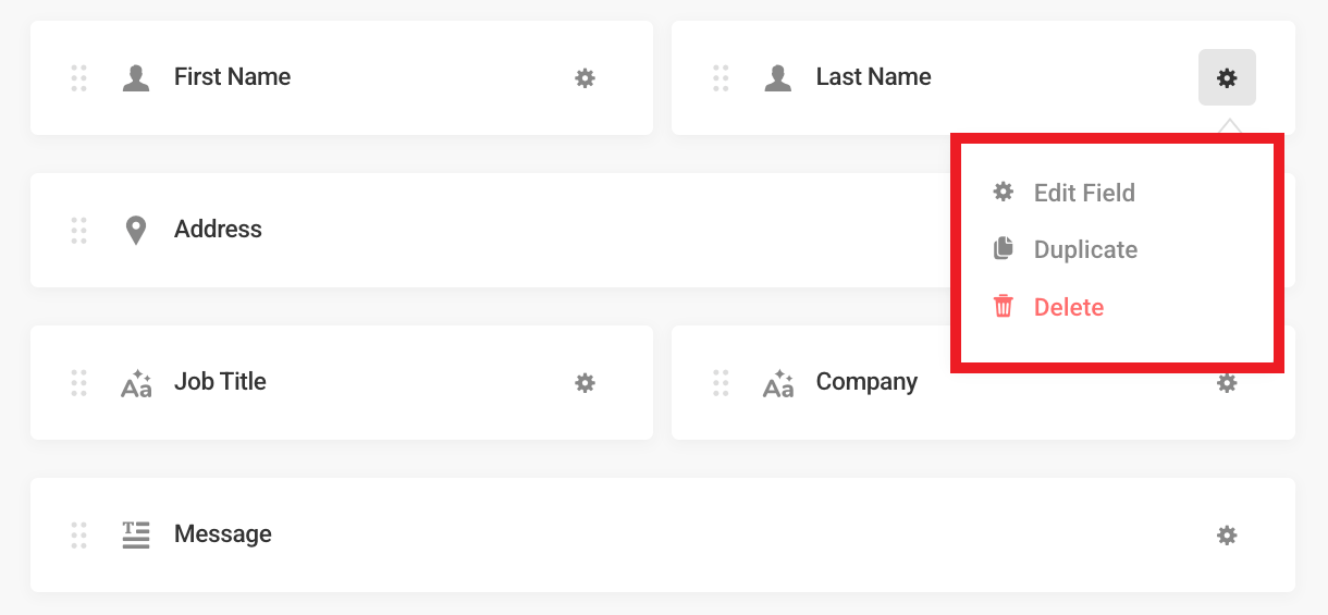 Edit, duplicate or delete fields in Forminator form