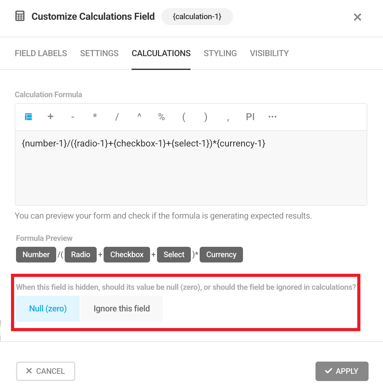 Set value in Calculations field if hidden