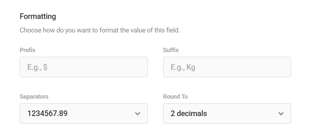 Calculations field formatting settings