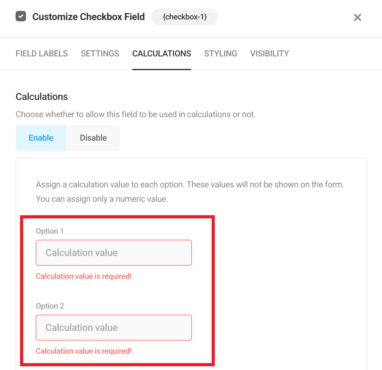 Enable option in a Forminator Checkbox field to use in calculations