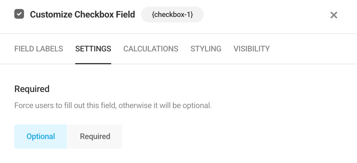 Checkbox field settings - required