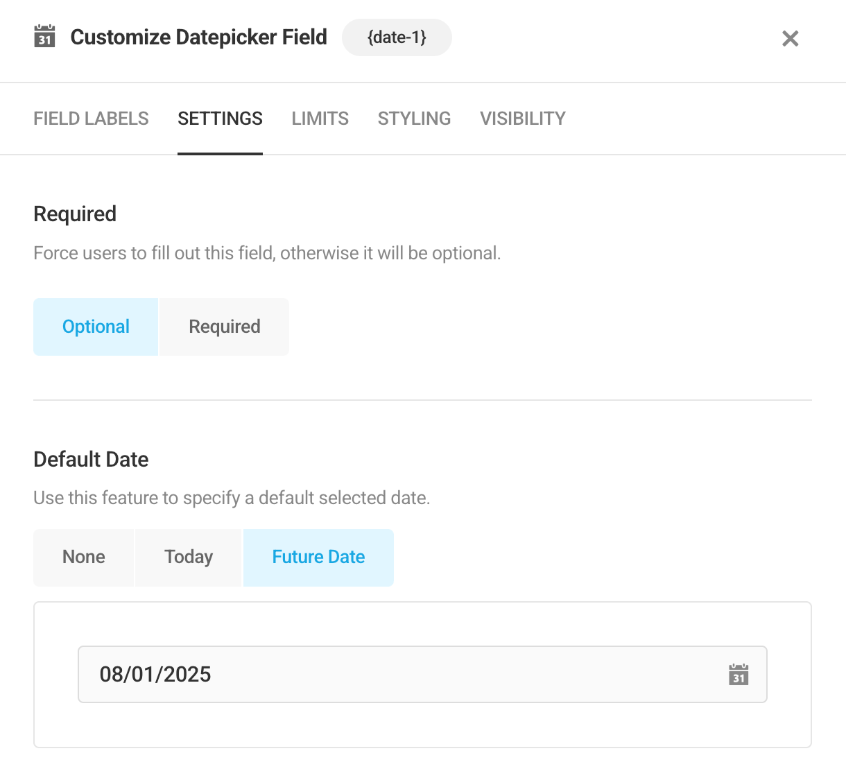 Set a default date in Forminator Datepicker field