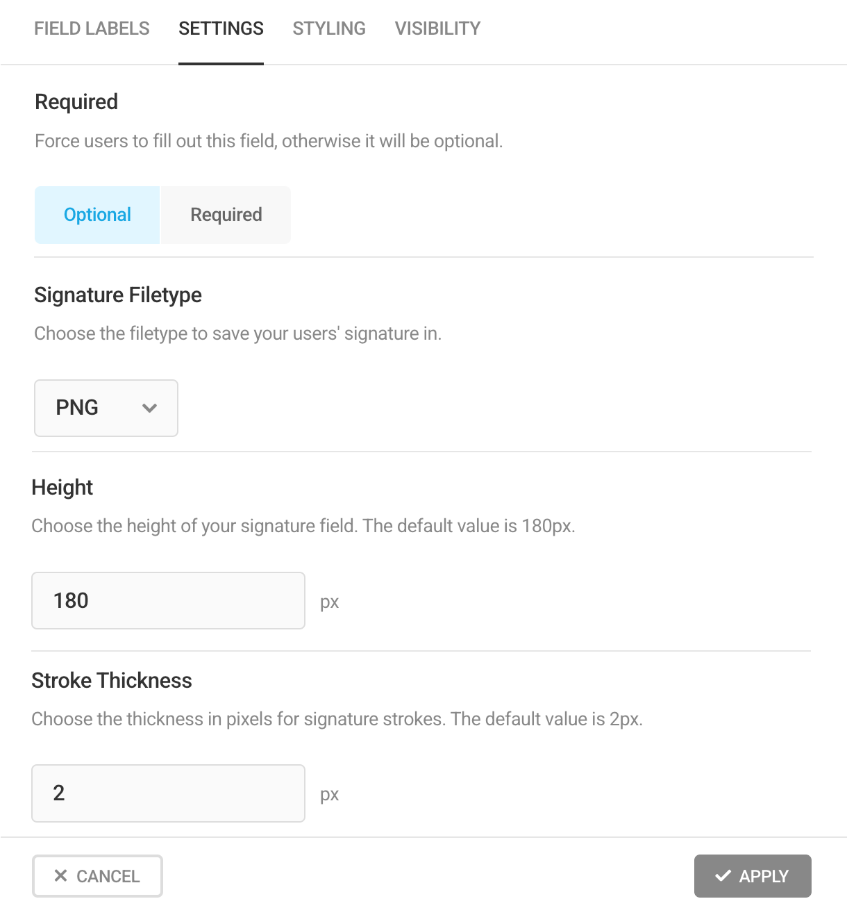 Adjust settings in Forminator E-Signature field