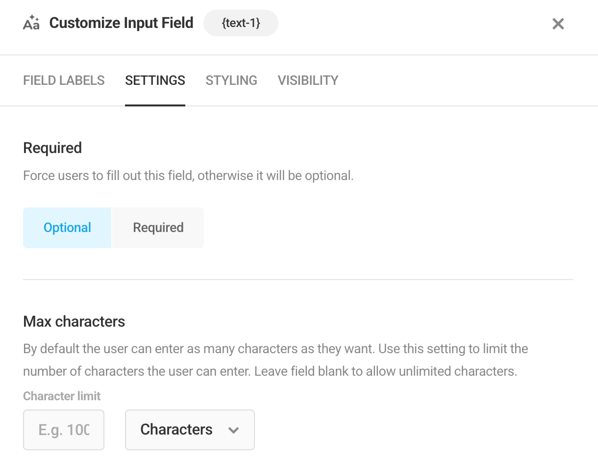Edit Input field settings in Forminator