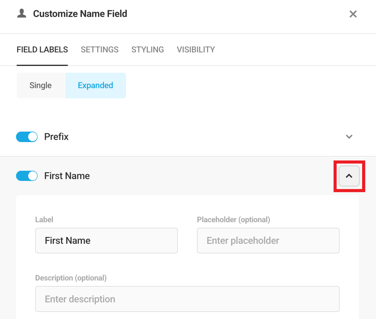 Using expanded name option for Forminator Name field
