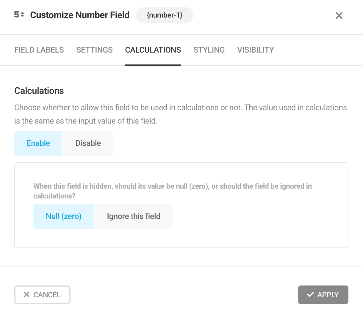 Enable option in a Forminator Number field to use in calculations