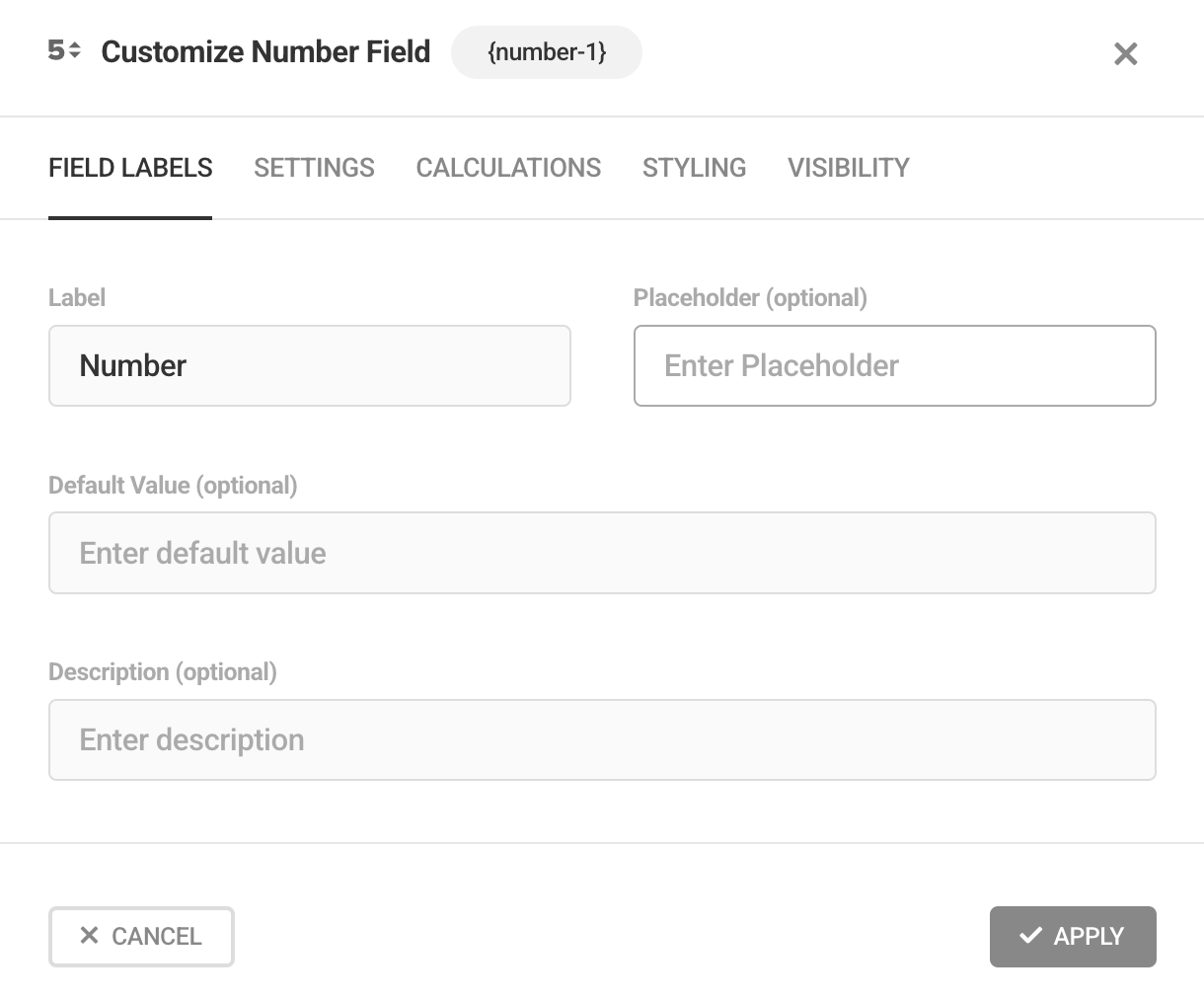 Edit Number field labels in Forminator