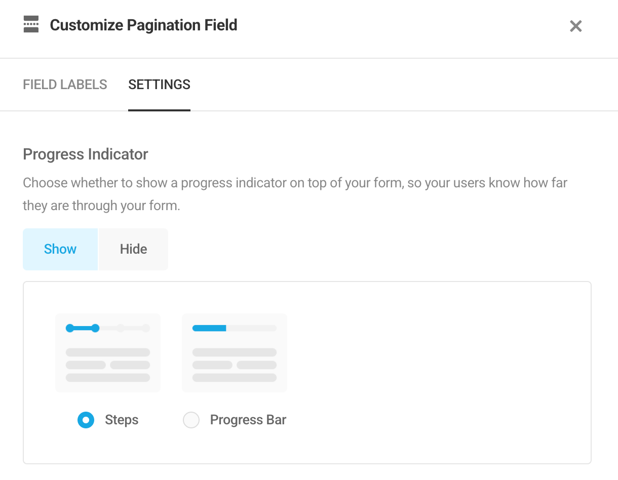 Set progress indicator for pagination in a Forminator form