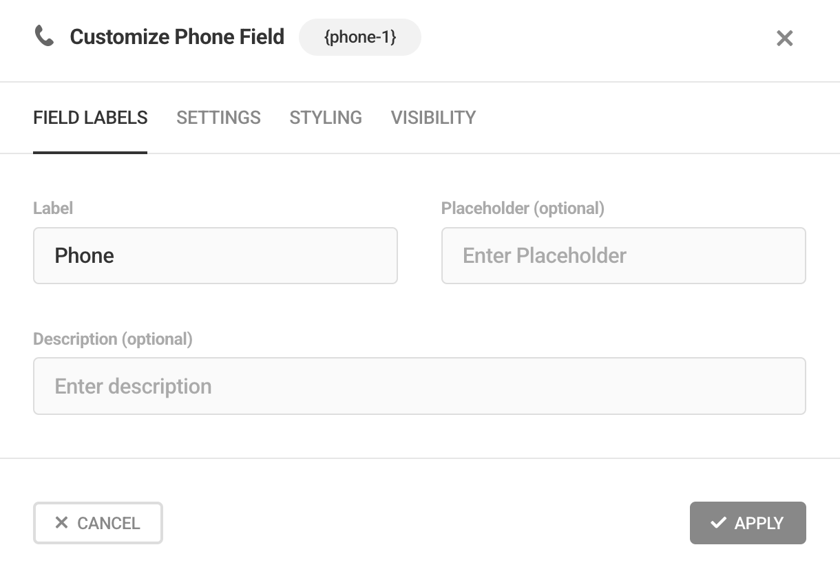 Edit Phone field labels in Forminator