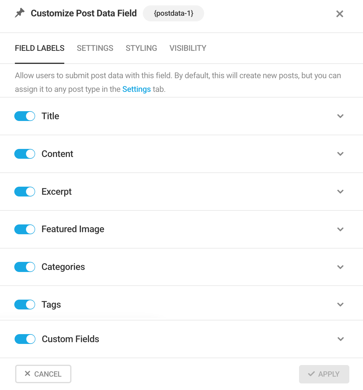 Available post data fields in Forminator