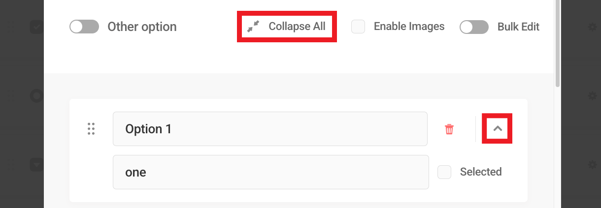 Expand/collapse all Radio field label options