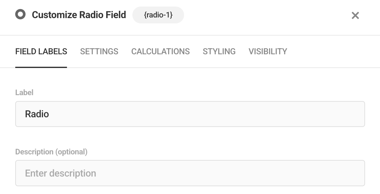 Radio field label options
